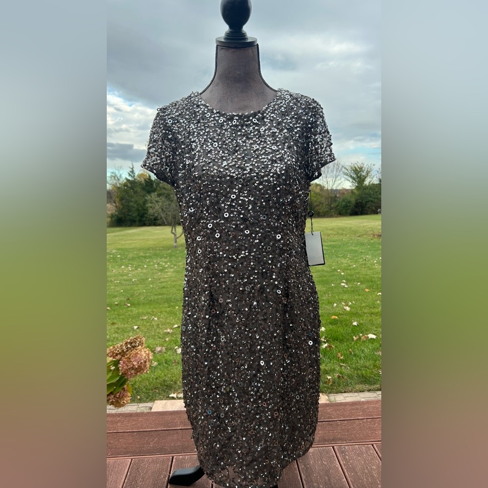 ADRIANNA PAPELL
Beaded Short-Sleeve Sheath Dress